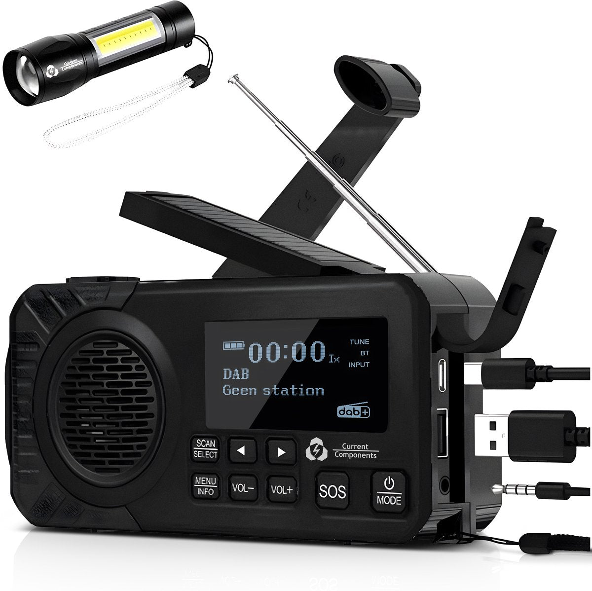 Noodradio - Solar Opwindbaar - DAB+ - Powerbank Zonneenergie - Noodpakket - Zaklamp - Opwindbaar en op Batterijen - Bluetooth - Volledig Nederlands