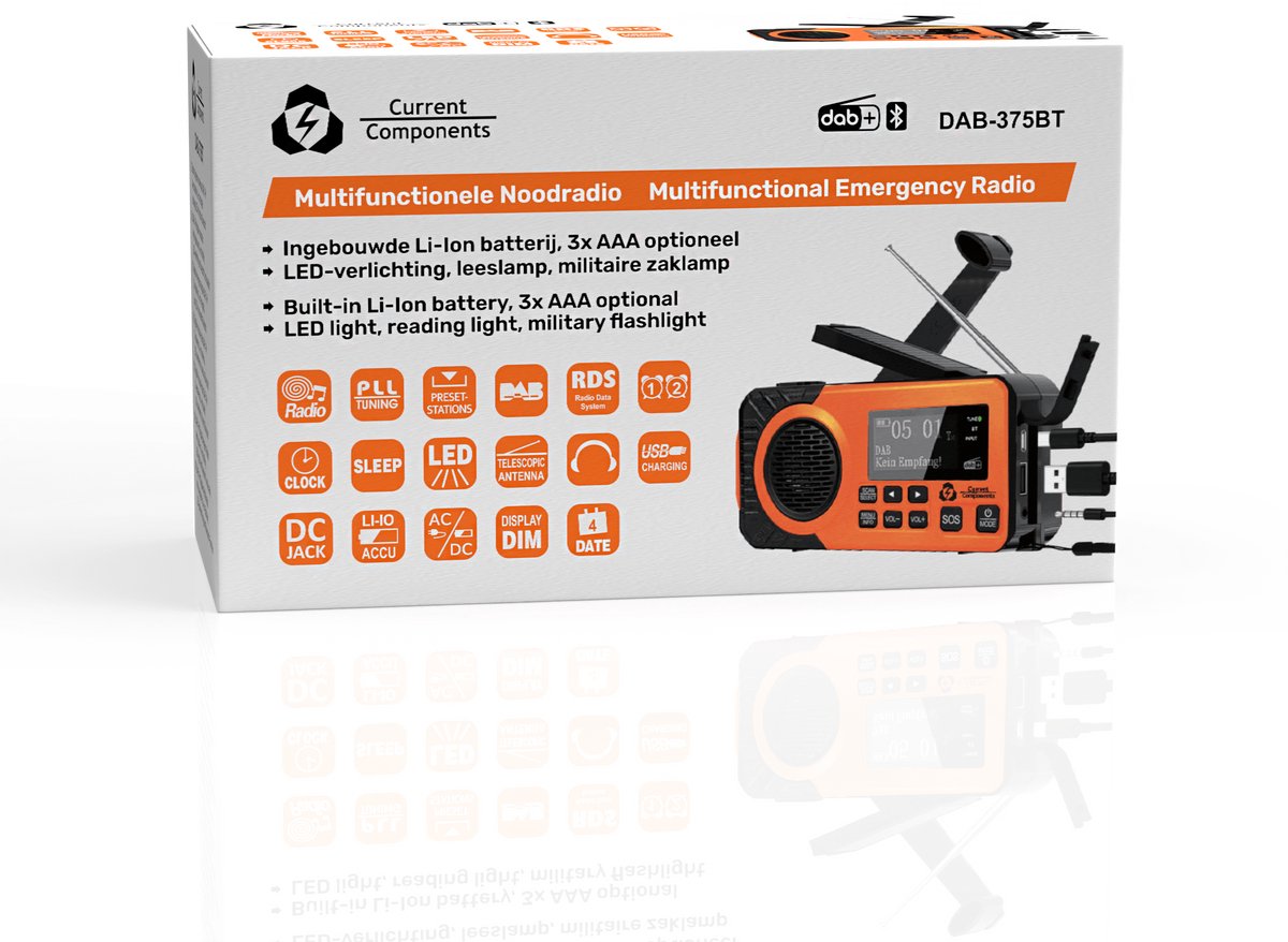 Noodradio - Solar Opwindbaar - DAB+ - Powerbank Zonneenergie - Noodpakket - Zaklamp - Opwindbaar en op Batterijen - Bluetooth - Volledig Nederlands