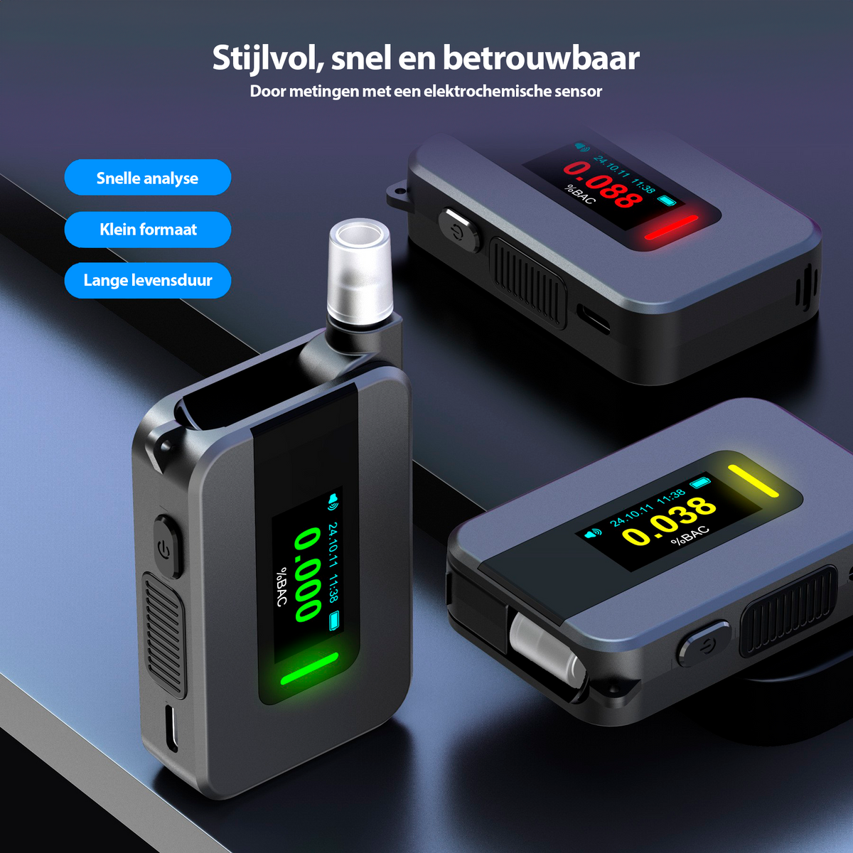 Senzo Digitale Alcoholtester - Elektrochemische Sensor - Alcoholtesters - Blaastest Alcohol - Alcoholmeter - Inc. 30 Ext