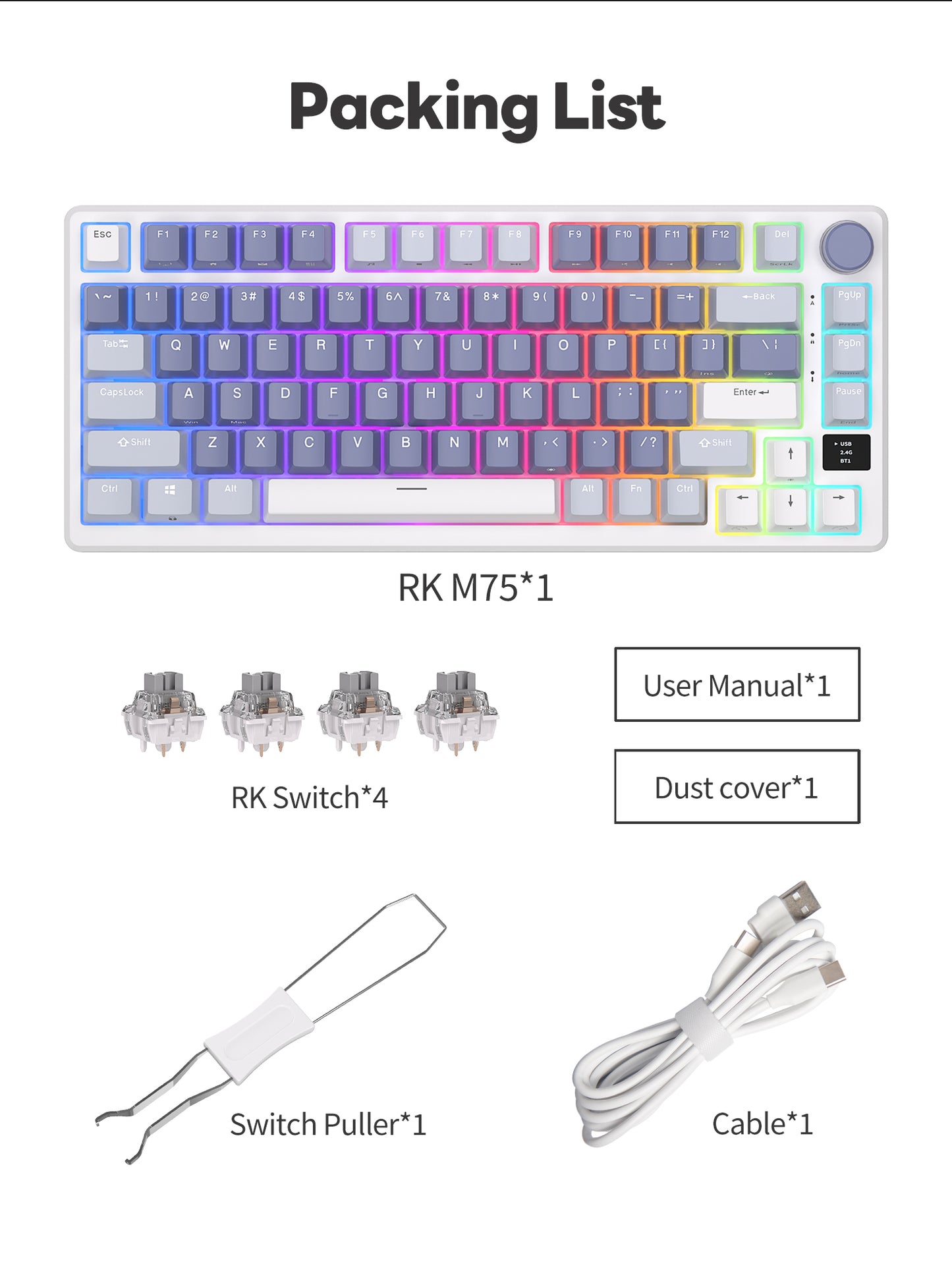 Royal Kludge RKM75 Tri Mode - Mechanisch Gaming Toetsenbord - Foam Touch - Inclusief Stofkap