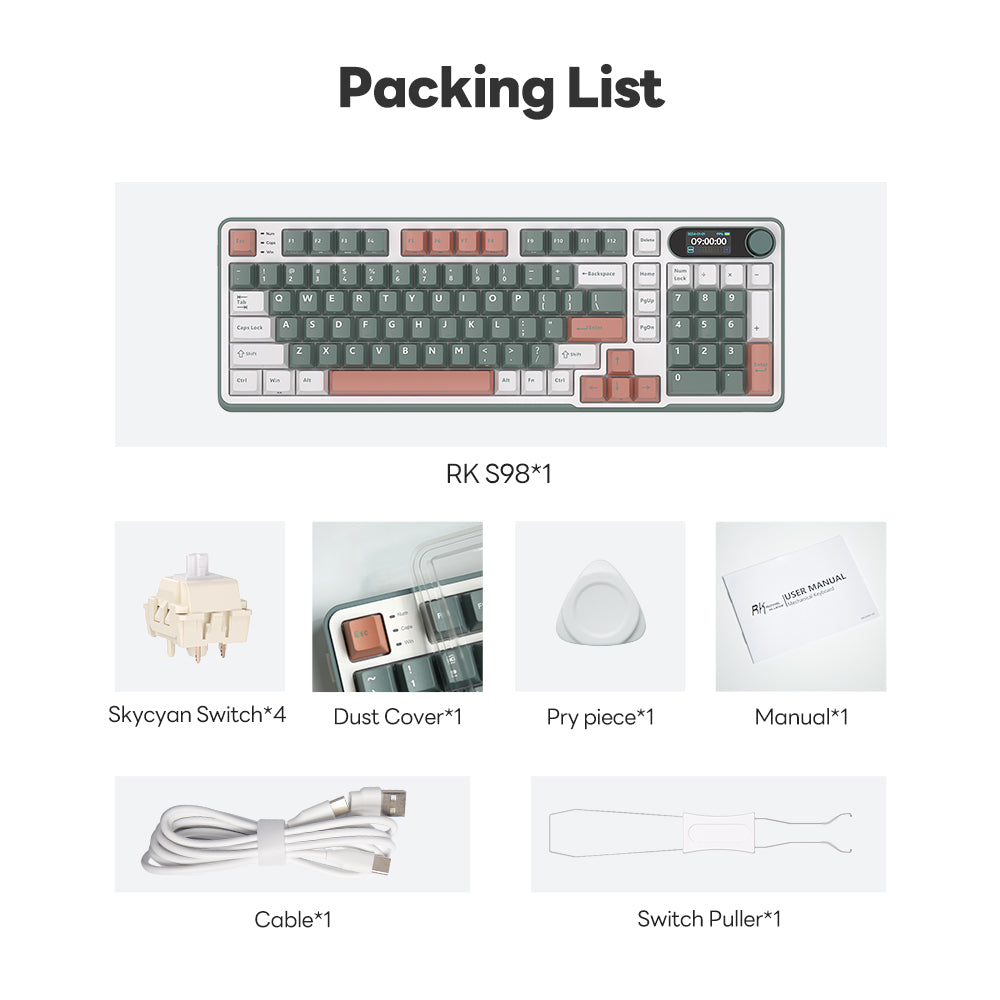 Royal Kludge RKS98 - Mechanisch Gaming Toetsenbord - Met Display - Inclusief Stofkap