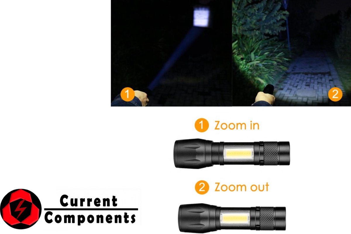 Current Components - Militaire 2-in-1 Zaklamp - XPE + COB licht