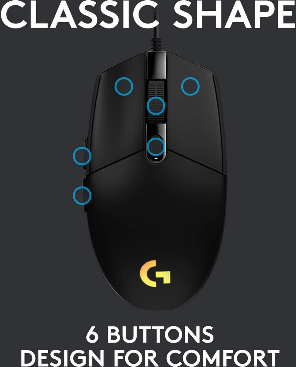 Logitech G102 LIGHTSYNC muis -  8000 DPI - Instelbare RGB - 6 buttons lay-out