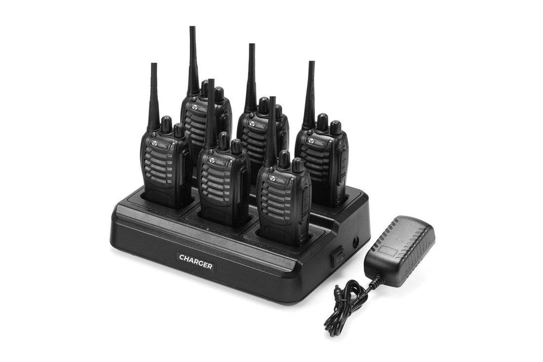 Current Components 88E Portofoon - 6 Stuks Walkie Talkie - Oplaadstation - Communicatiemiddel - Met Oortjes - 0,5W - 2,5km Bereik - 446 Mhz - Zaklamp functie