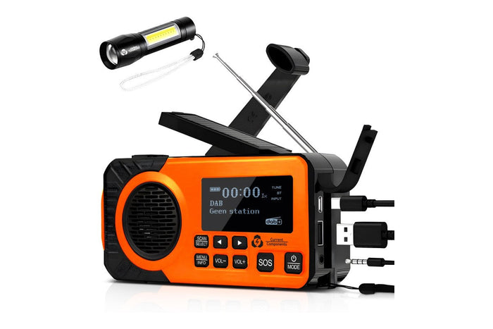 Noodradio - Solar Opwindbaar - DAB+ - Powerbank Zonneenergie - Noodpakket - Zaklamp - Opwindbaar en op Batterijen - Bluetooth - Volledig Nederlands
