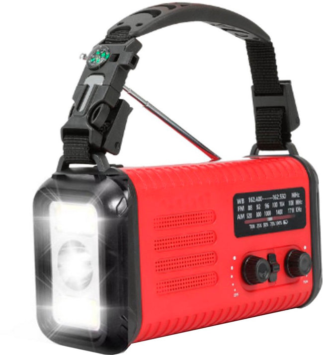 Noodradio - Solar Opwindbaar - 180 Uur Batterij - Met Zwengel - Noodpakket - Draagbare Radio - 20.000 mAh - Met Zonnepaneel - Inclusief Vuurstarter