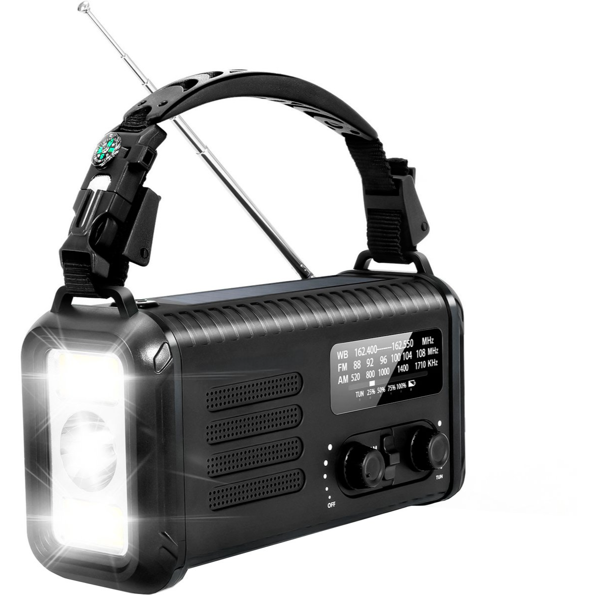 Noodradio - Solar Opwindbaar - 180 Uur Batterij - Met Zwengel - Noodpakket - Draagbare Radio - 20.000 mAh - Met Zonnepaneel - Inclusief Vuurstarter