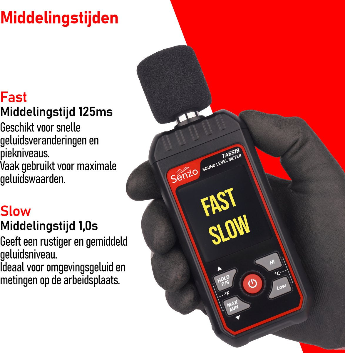 Senzo Decibelmeter - dB Meter - Geluidsmeter - Vochtigheidsmeter - 30 tot 130 dB - Incl. Batterijen