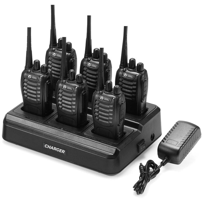 Current Components 88E Portofoon - 6 Stuks Walkie Talkie - Oplaadstation - Communicatiemiddel - Met Oortjes - 0,5W - 2,5km Bereik - 446 Mhz - Zaklamp functie