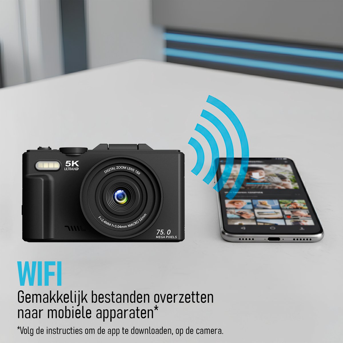 Digitale 5K Camera met WiFi - 75MP - 18 x Zoom - 60FPS - Fotocamera - Video Camera - Incl. 64GB SD-Kaart