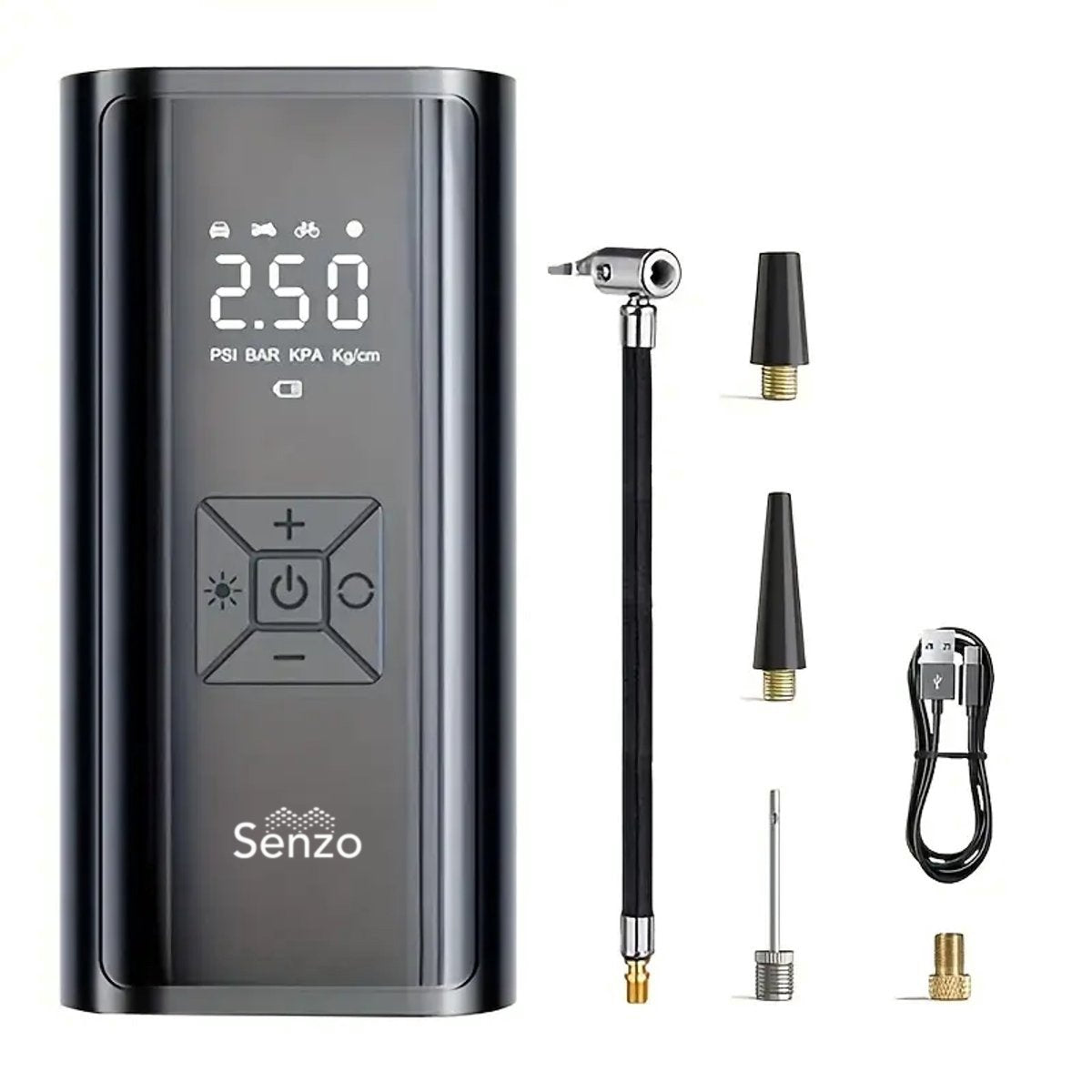 Senzo Elektrische Fietspomp - Luchtcompressor - Bandenpomp - Ballenpomp - Voor Fiets, Scooter & Auto - 6000 mAh