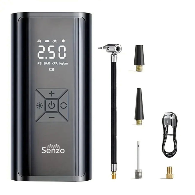 Senzo Elektrische Fietspomp - Luchtcompressor - Bandenpomp - Ballenpomp - Voor Fiets, Scooter & Auto - 6000 mAh