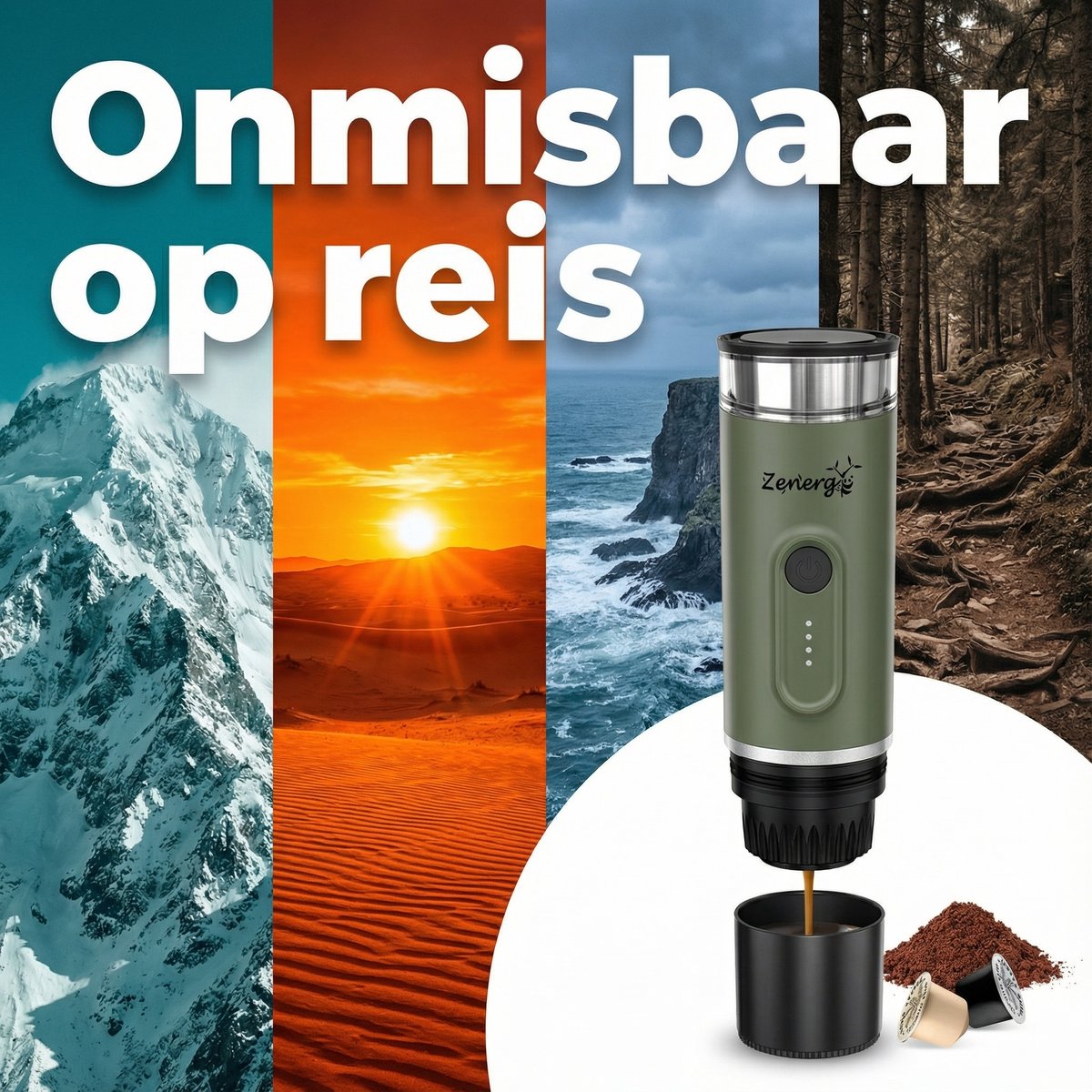 Zenergy - Draagbaar Koffiezetapparaat - Draagbare Koffiemachine - Cups en Gemalen Koffie - Espressomachine