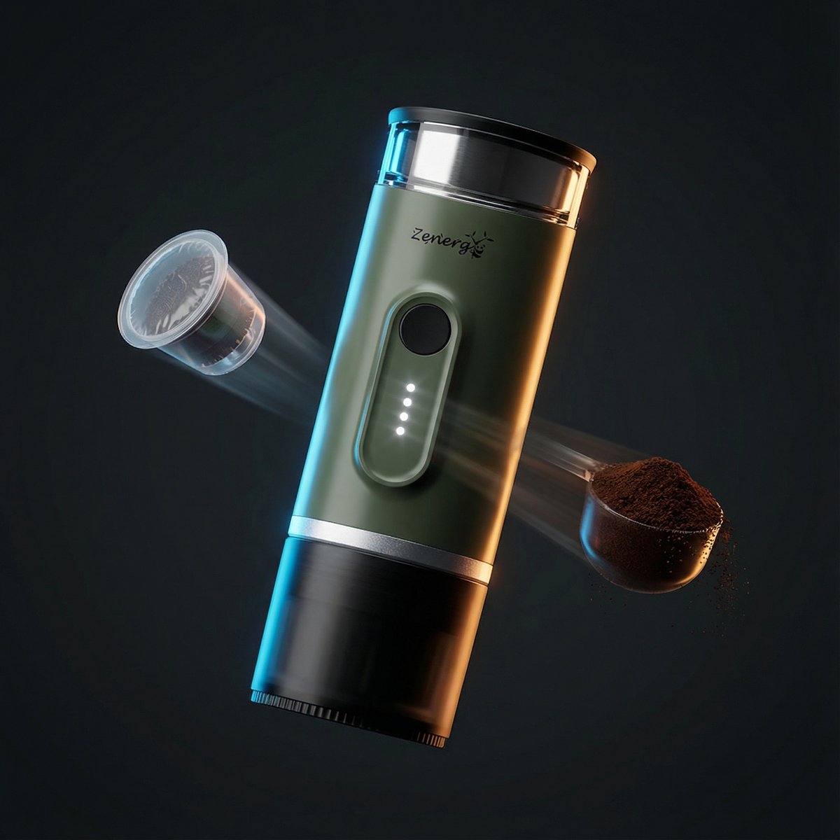 Zenergy - Draagbaar Koffiezetapparaat - Draagbare Koffiemachine - Cups en Gemalen Koffie - Espressomachine