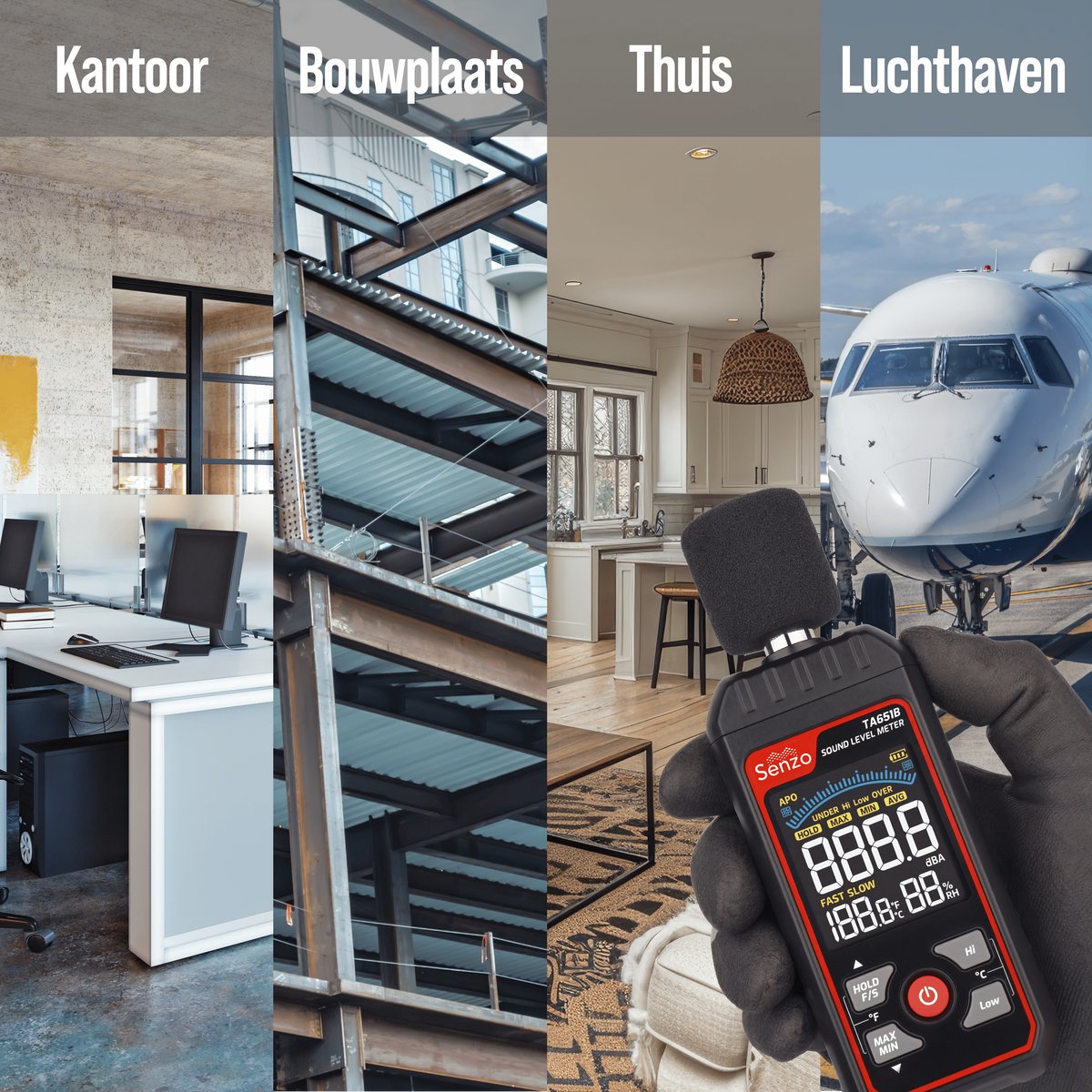 Senzo Decibelmeter - dB Meter - Geluidsmeter - Vochtigheidsmeter - 30 tot 130 dB - Incl. Batterijen