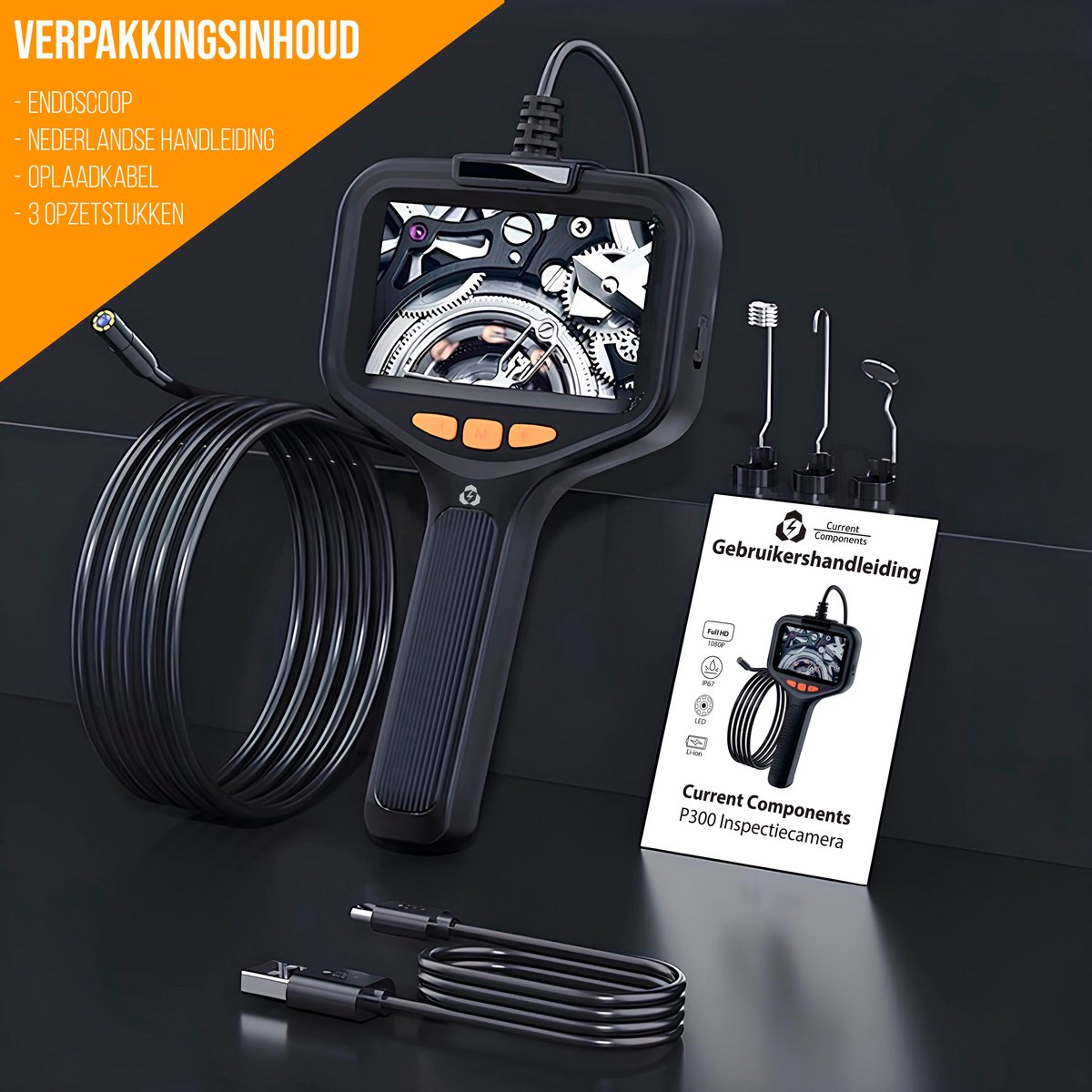 Current Endoscoop - Inspectie Camera - Rioolcamera - Inspectiecamera - 5M - Met Scherm - 1080p HD - IP67 - 4.3 Inch Scherm