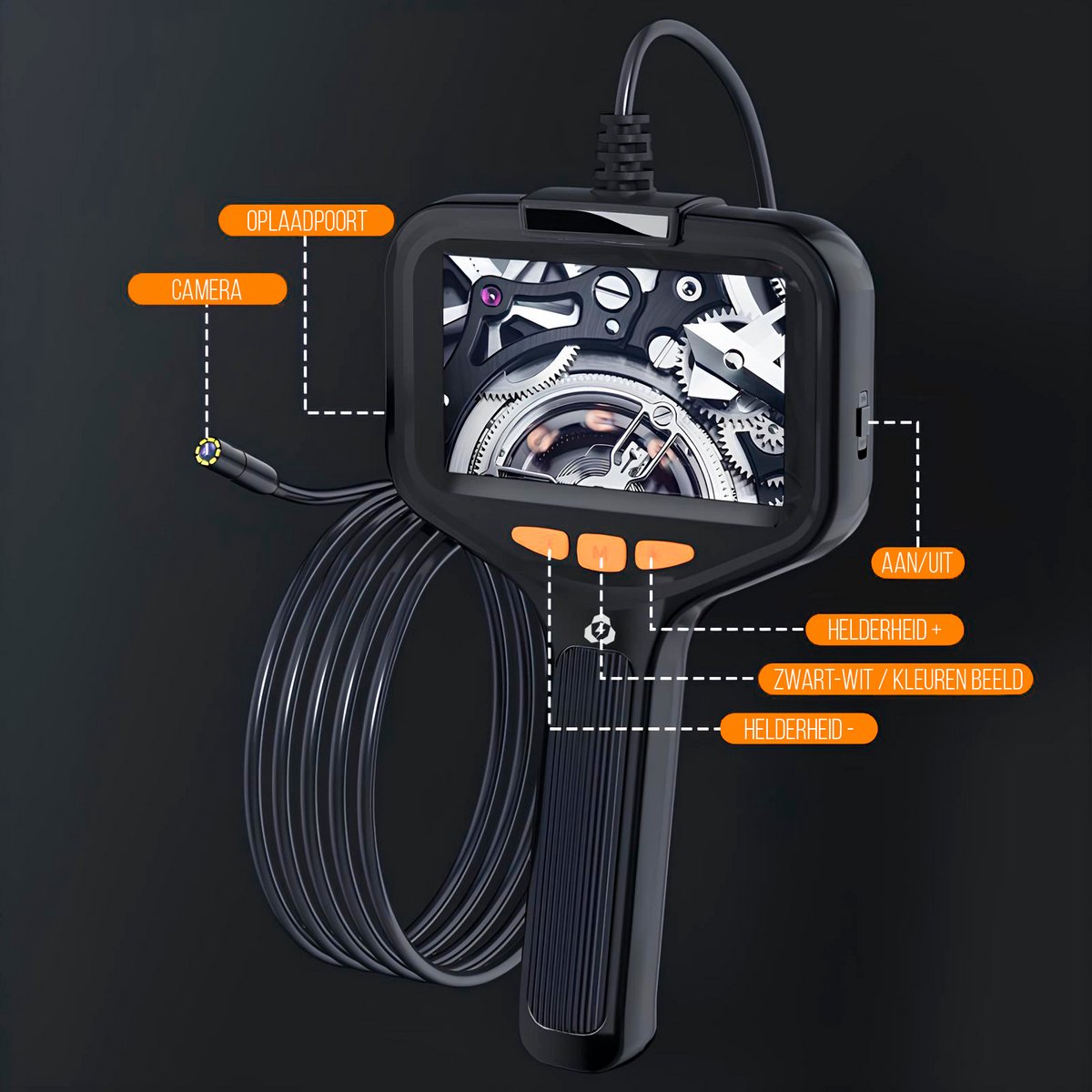 Current Endoscoop - Inspectie Camera - Rioolcamera - Inspectiecamera - 5M - Met Scherm - 1080p HD - IP67 - 4.3 Inch Scherm