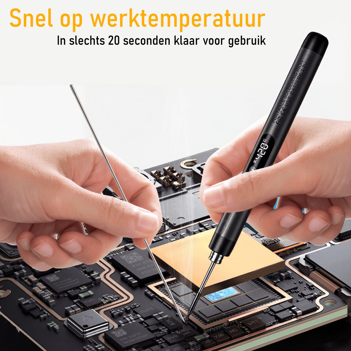 Senzo Draadloze Soldeerbout - Houtbrander - Incl. Soldeertin - Max. 420°C - LCD Scherm