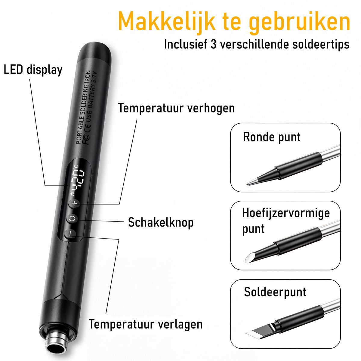 Senzo Draadloze Soldeerbout - Houtbrander - Incl. Soldeertin - Max. 420°C - LCD Scherm
