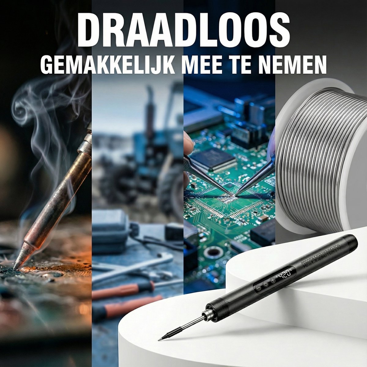 Senzo Draadloze Soldeerbout - Houtbrander - Incl. Soldeertin - Max. 420°C - LCD Scherm