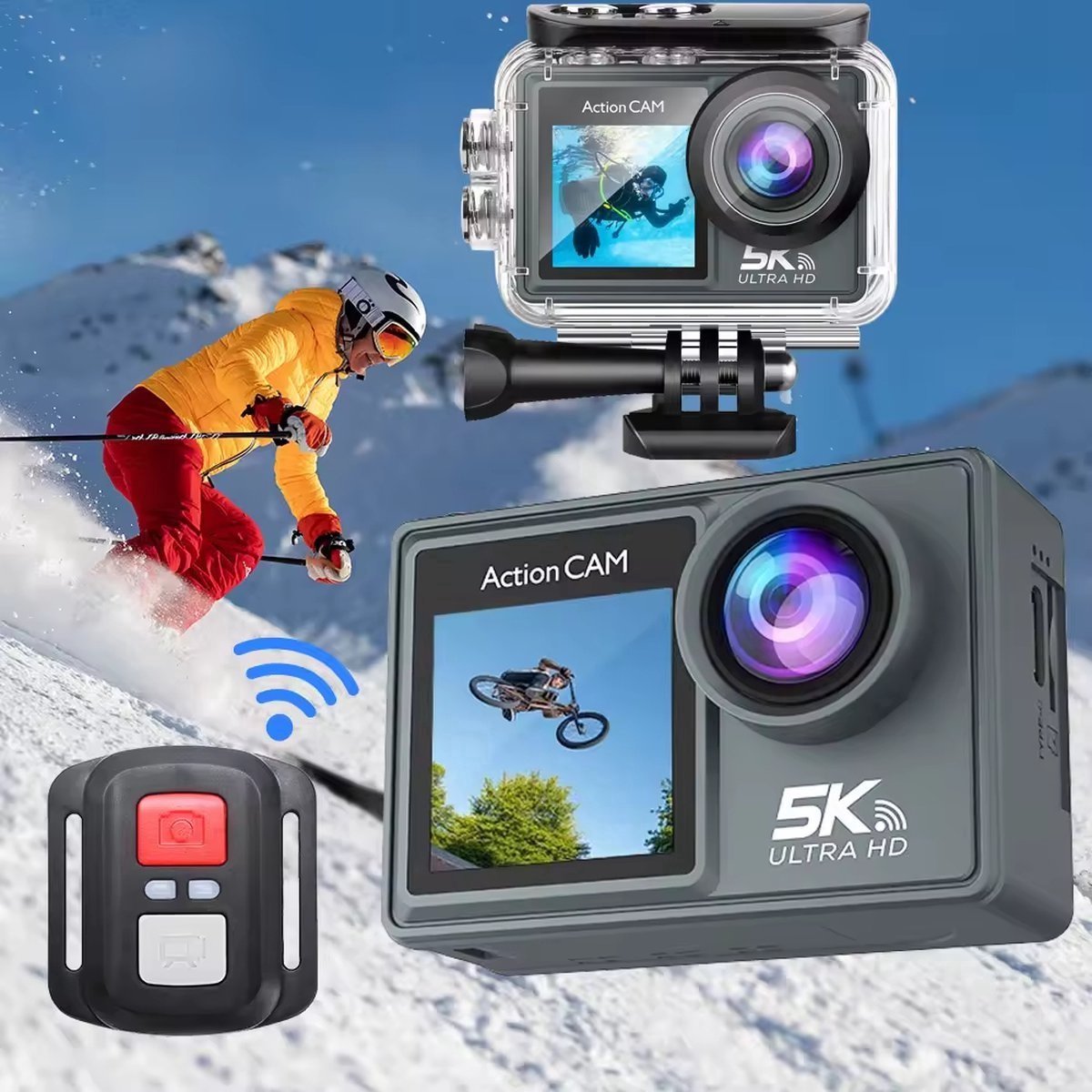 Senzo Action Camera 5K - 50MP - 60FPS - WiFi - Onderwatercamera - 30M - Beeldstabilisatie - Incl. 32GB SD