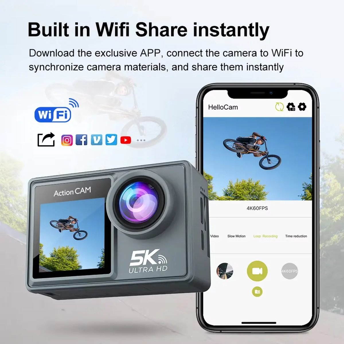 Senzo Action Camera 5K - 50MP - 60FPS - WiFi - Onderwatercamera - 30M - Beeldstabilisatie - Incl. 32GB SD