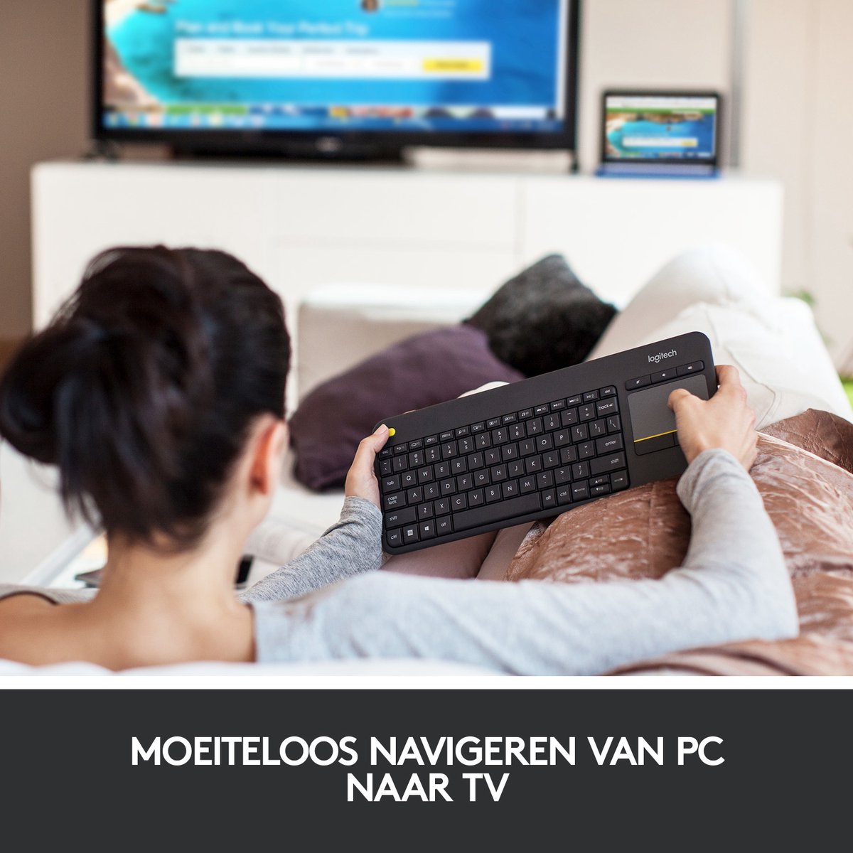 Logitech K400 Plus - Draadloos Touch Toetsenbord - QWERTY ISO - Zwart