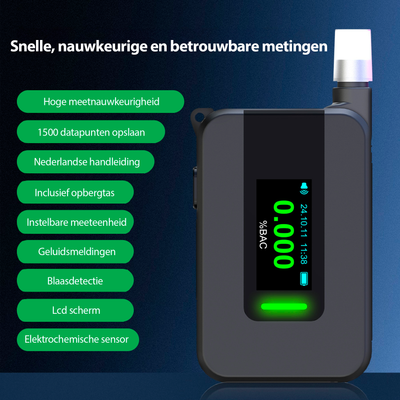 Senzo Digitale Alcoholtester - Elektrochemische Sensor - Alcoholtesters - Blaastest Alcohol - Alcoholmeter - Inc. 30 Ext