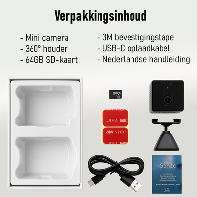 Senzo Spy Camera - Met WiFi - App - Verborgen Camera - Spycam - Beveiligingscamera - Mini Camera - Incl 64GB SD-Kaart