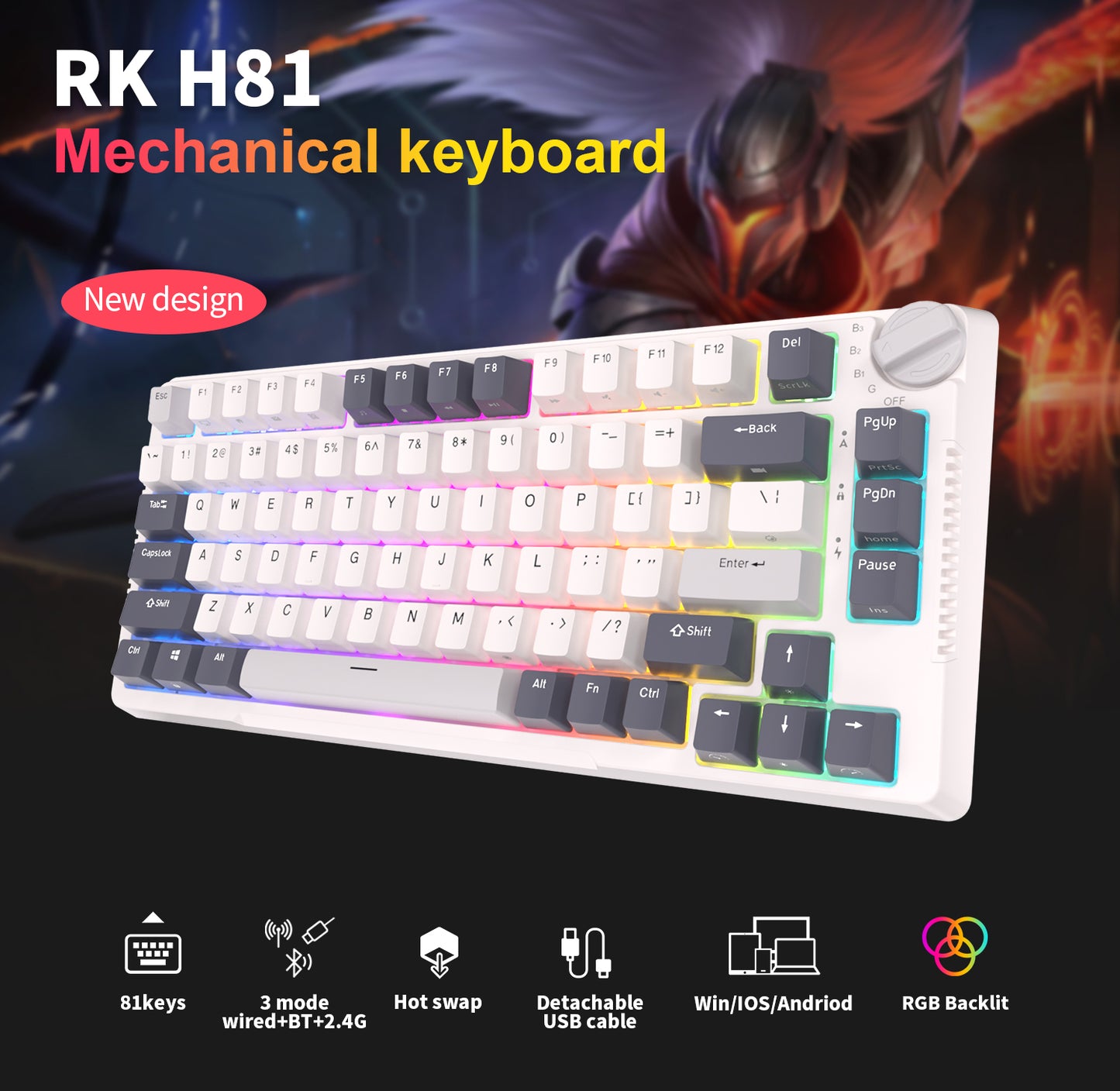 Royal Kludge RKH81 - Mechanisch Gaming Toetsenbord - Met Knob