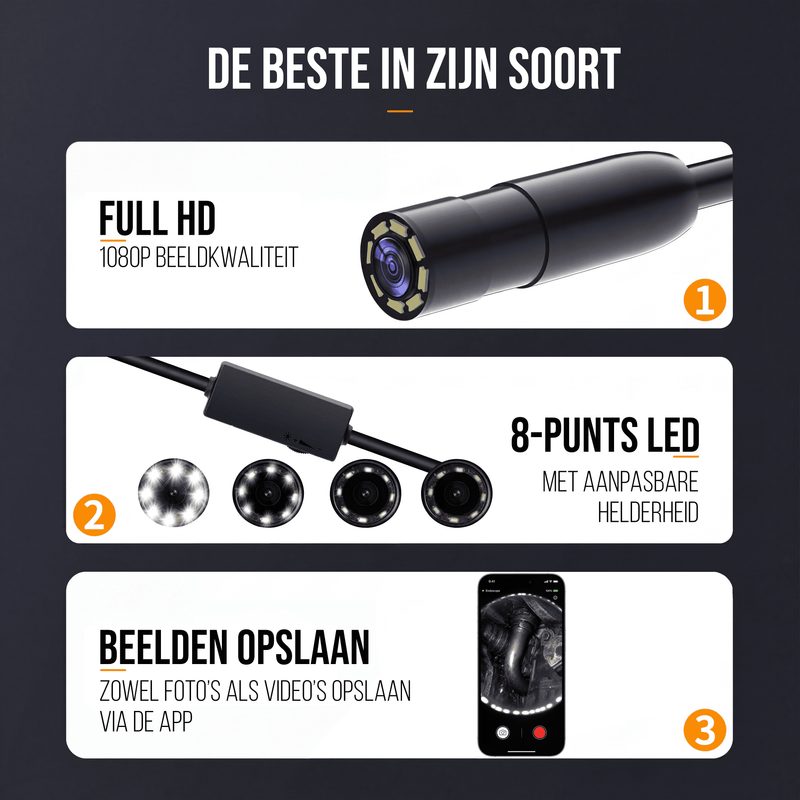 Current Endoscoop - Inspectie Camera - Rioolcamera - Inspectiecamera - 5M - 1920p HD - IP67 - Met App