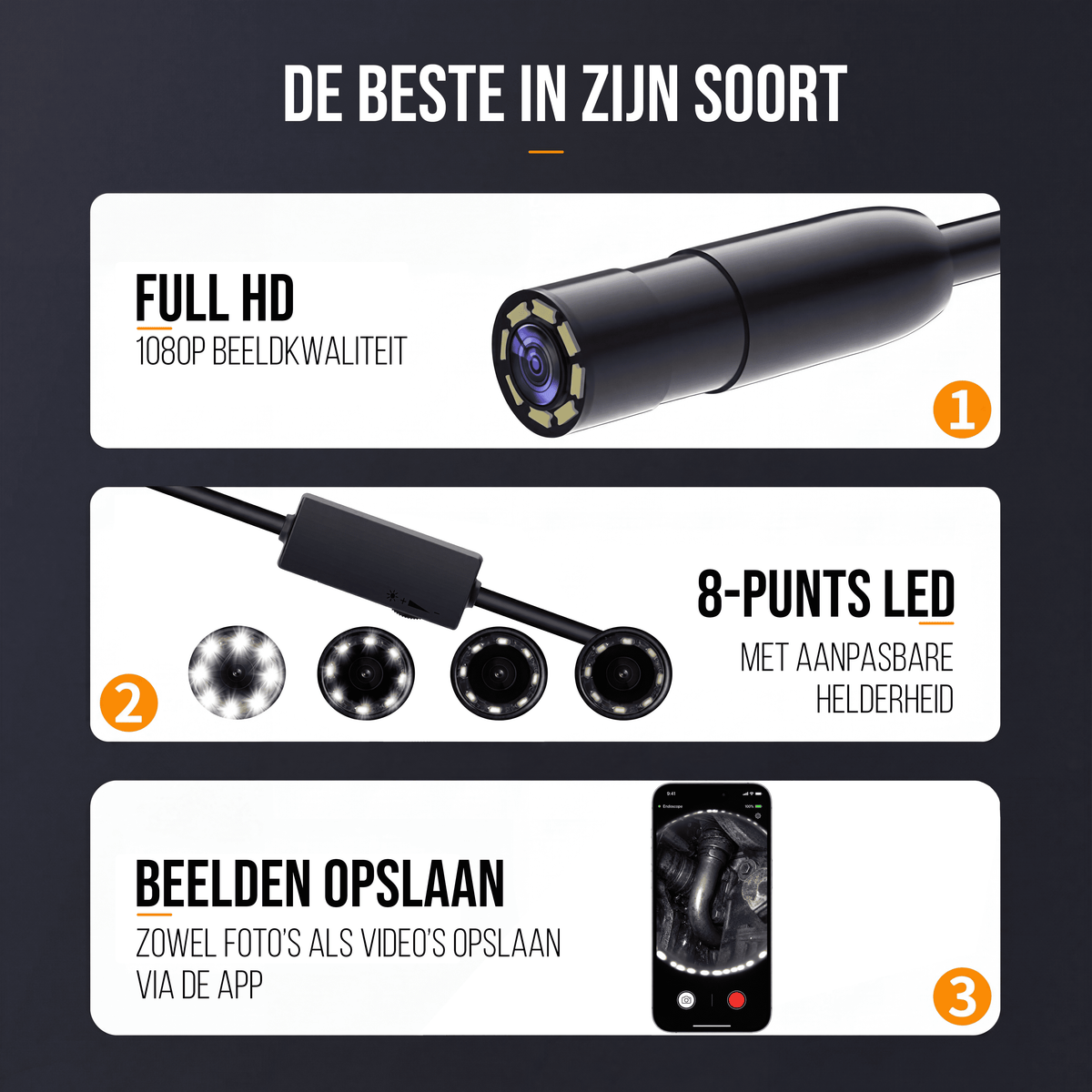 Current Endoscoop - Inspectie Camera - Rioolcamera - Inspectiecamera - 10M - 1920p HD - IP67 - Met App