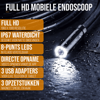 Current Endoscoop - Inspectie Camera - Rioolcamera - Inspectiecamera - 5M - 1920p HD - IP67 - Met App