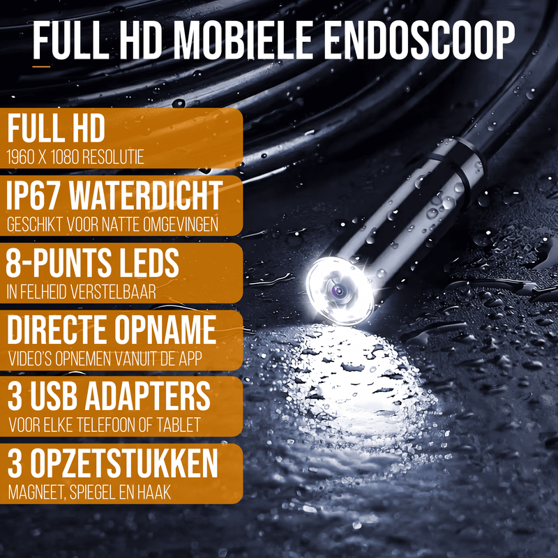 Current Endoscoop - Inspectie Camera - Rioolcamera - Inspectiecamera - 5M - 1920p HD - IP67 - Met App