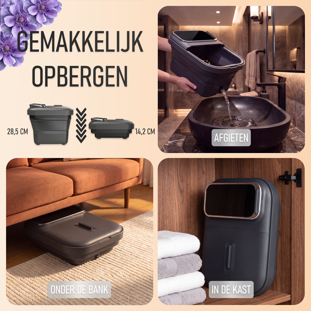 Zenergy Voetenbad - Automatische Massage - Incl 3x Badzout - Verwarming - Bubbels - Elektrisch Voetbad - Opvouwbaar - 35