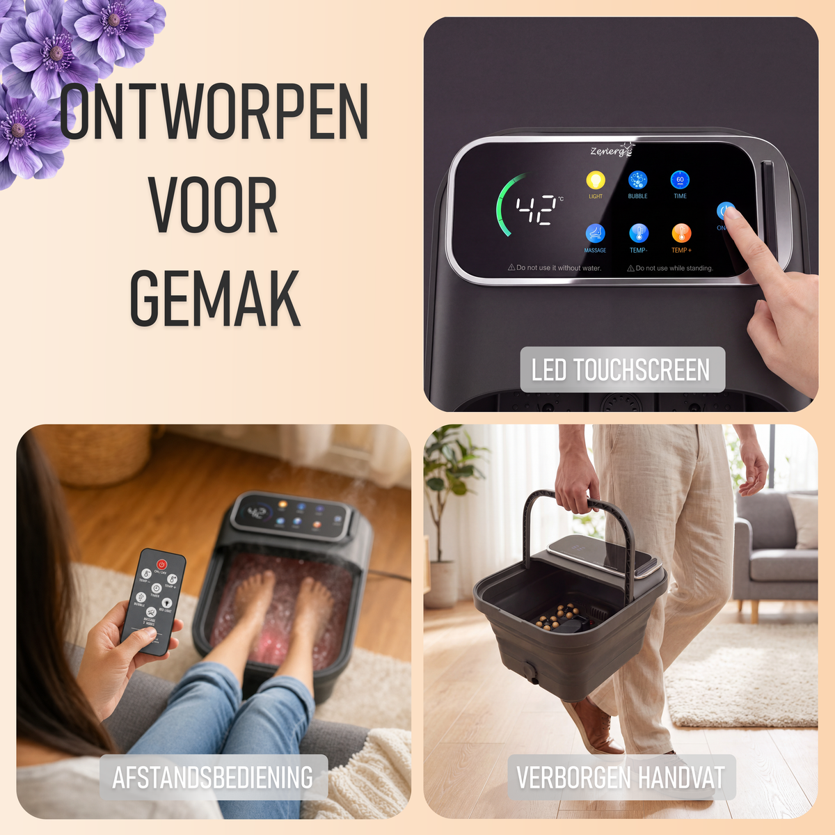 Zenergy Voetenbad - Automatische Massage - Incl 3x Badzout - Verwarming - Bubbels - Elektrisch Voetbad - Opvouwbaar - 35