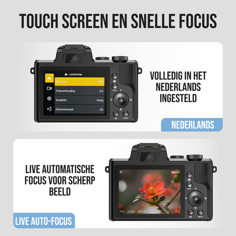 Senzo Digitale Camera 8K met WiFi - 88MP - 16 x Zoom - 60FPS - HDR - Fotocamera - Fototoestel - Compact Camera - Vlog Ca