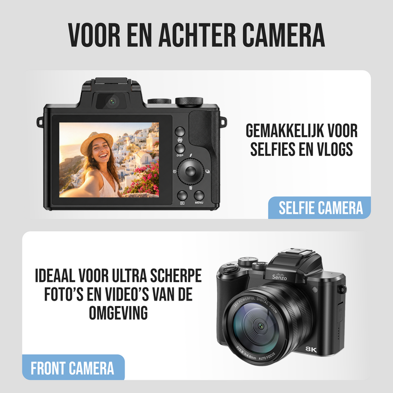 Senzo Digitale Camera 8K met WiFi - 88MP - 16 x Zoom - 60FPS - HDR - Fotocamera - Fototoestel - Compact Camera - Vlog Ca