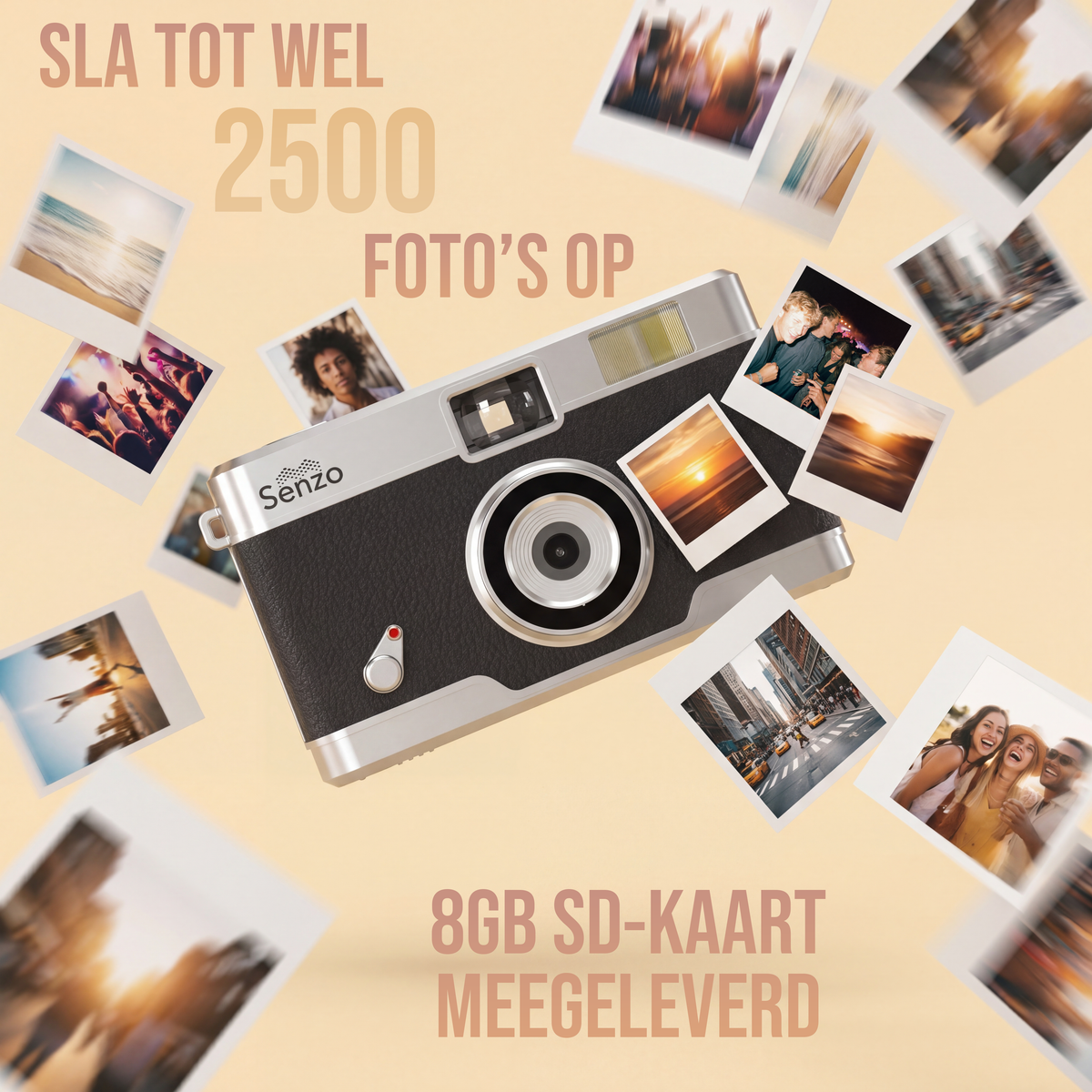 Senzo Digitale Camera - Schermvrije Retro Fotocamera - 13MP - 8 Ingebouwde Filters - 2500 Foto's - 8GB - Fototoestel