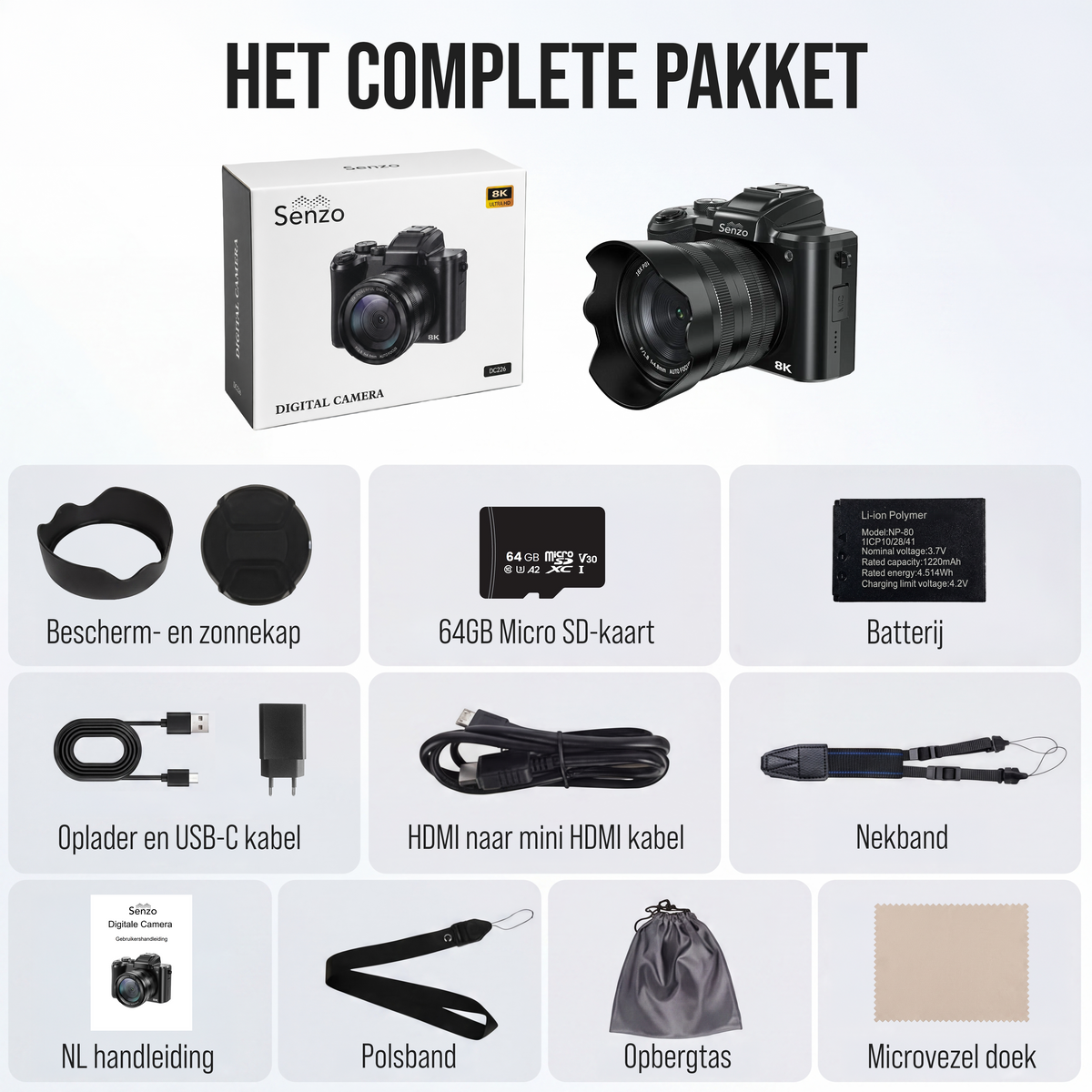 Senzo Digitale Camera 8K met WiFi - 88MP - 16 x Zoom - 60FPS - HDR - Fotocamera - Fototoestel - Compact Camera - Vlog Ca