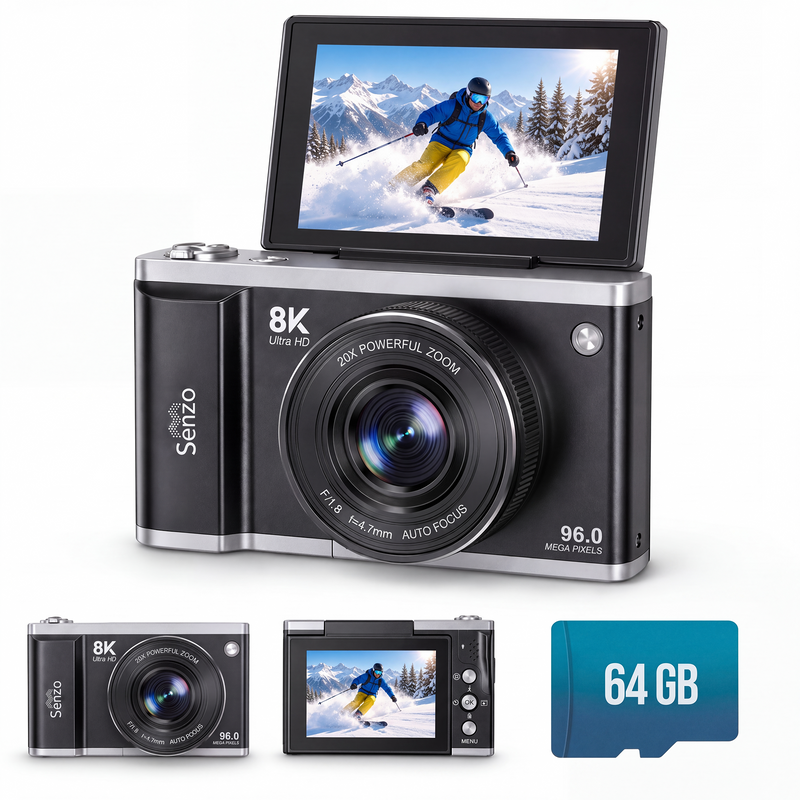 Senzo Digitale Camera 8K met WiFi - 96MP - 20 x Zoom - 60FPS - HDR - 2 x Accu - Fotocamera - Fototoestel - Compact Camer