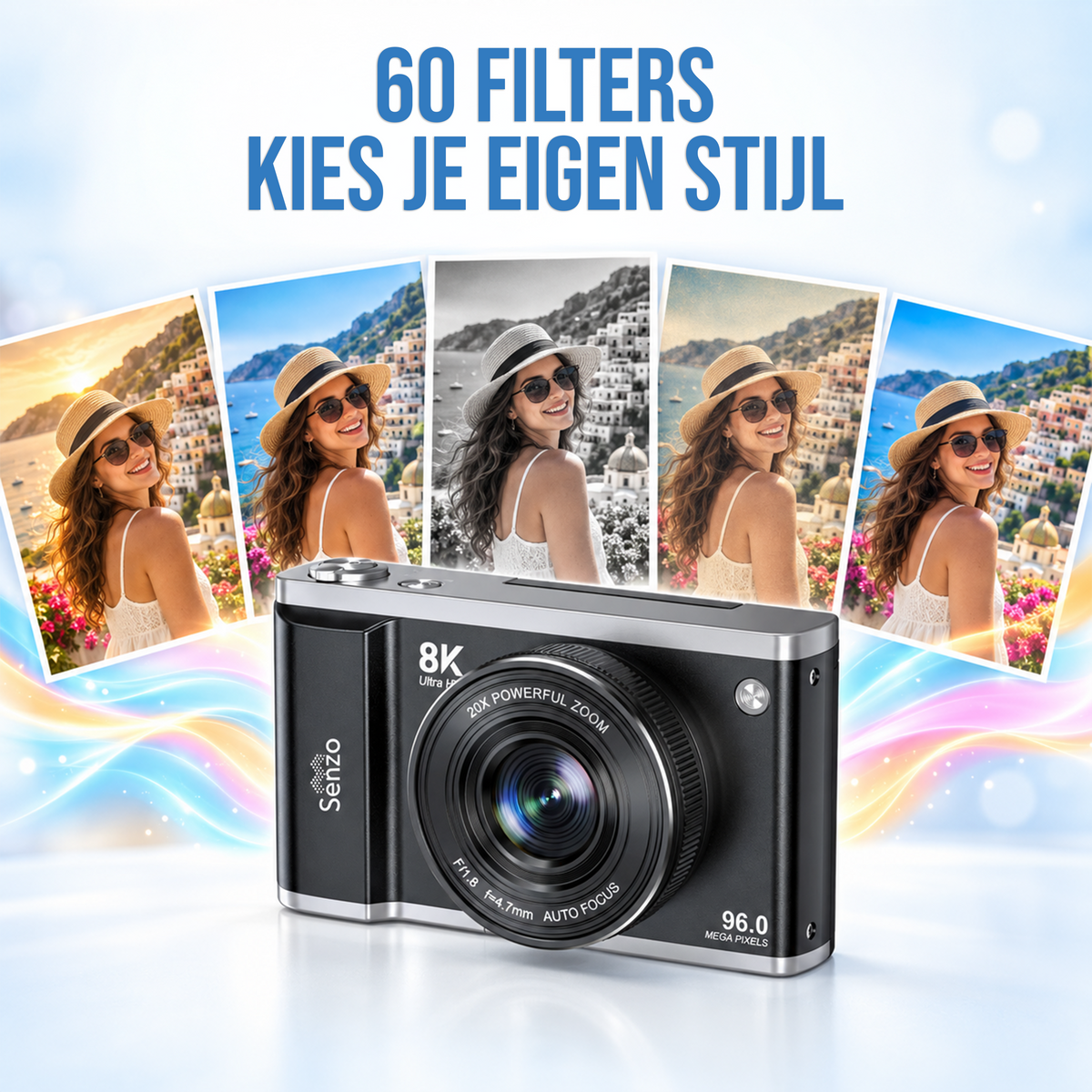 Senzo Digitale Camera 8K met WiFi - 96MP - 20 x Zoom - 60FPS - HDR - 2 x Accu - Fotocamera - Fototoestel - Compact Camer