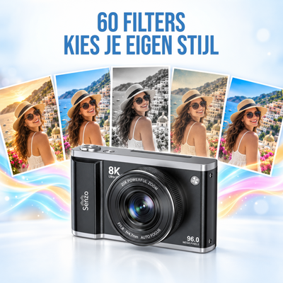 Senzo Digitale Camera 8K met WiFi - 96MP - 20 x Zoom - 60FPS - HDR - 2 x Accu - Fotocamera - Fototoestel - Compact Camer