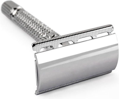 Safety razor QSHAVE + 5 titanium scheermesjes – dubbelzijdig scheermes voor mannen en vrouwen – klassiek scheermes