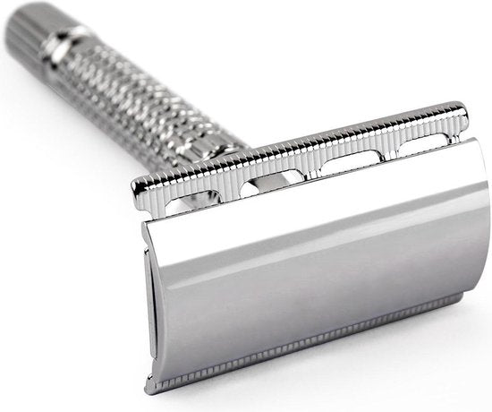 Safety razor QSHAVE + 5 titanium scheermesjes – dubbelzijdig scheermes voor mannen en vrouwen – klassiek scheermes