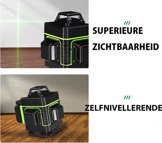 Laserlijn Kruislijnlaser - 16 Lijnen Groene Zelfnivellerende-360° Schakelbaar Horizontaal-Verticaal met magnetische draa