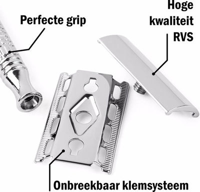 Safety razor QSHAVE + 5 titanium scheermesjes – dubbelzijdig scheermes voor mannen en vrouwen – klassiek scheermes