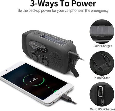 Noodradio - Noodradio Opwindbaar - 2000 mAh - Noodradio Solar Opwindbaar - Oplaadbaar & Op Batterijen - Powerbank - Sola