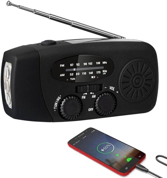 Noodradio - Noodradio Opwindbaar - 2000 mAh - Noodradio Solar Opwindbaar - Oplaadbaar & Op Batterijen - Powerbank - Sola