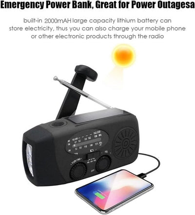 Noodradio - Noodradio Opwindbaar - 2000 mAh - Noodradio Solar Opwindbaar - Oplaadbaar & Op Batterijen - Powerbank - Sola
